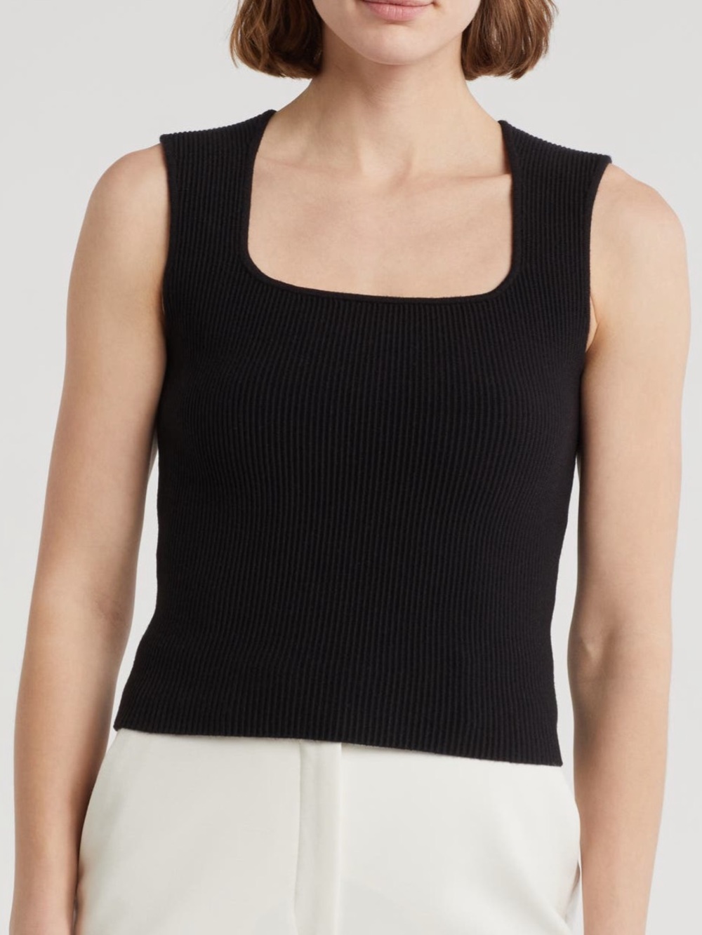 Leith Black Ribbed Square-Neck Sweater Tank